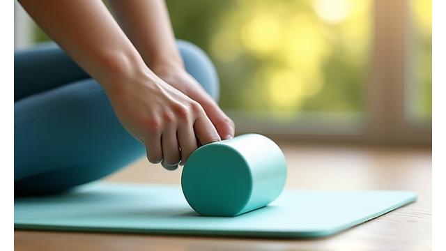 Manos sujetando una banda de resistencia con pesas ligeras en el fondo, en un entorno de entrenamiento limpio y moderno con iluminación natural. Enfocando en el fitness y la actividad física.